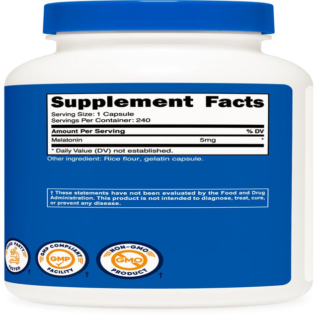 Nutricost Melatonin 5Mg, 240 Capsules - Non-Gmo, Gluten Free Supplement