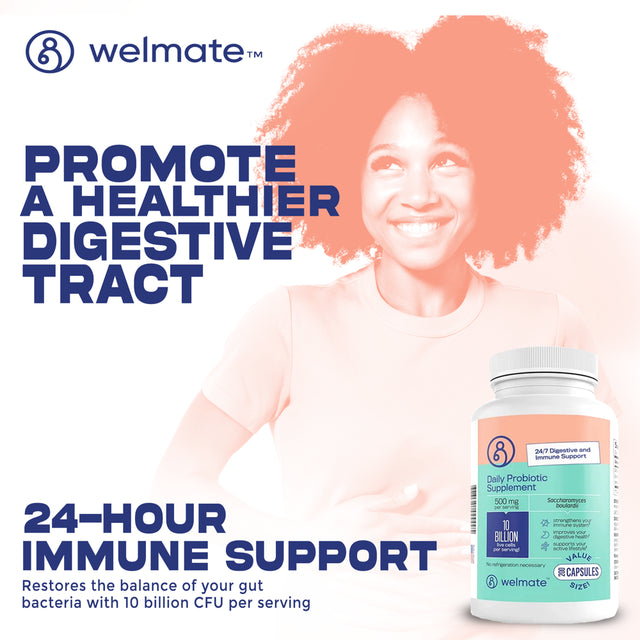 Welmate Daily Probiotic Supplement, Saccharomyces Boulardii 500 Mg, 10 Billion CFU, 200 Veg Capsules