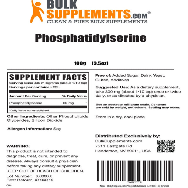 Bulksupplements.Com Phosphatidylserine Powder, 300Mg - Brain Support Supplement (100G - 333 Serv)