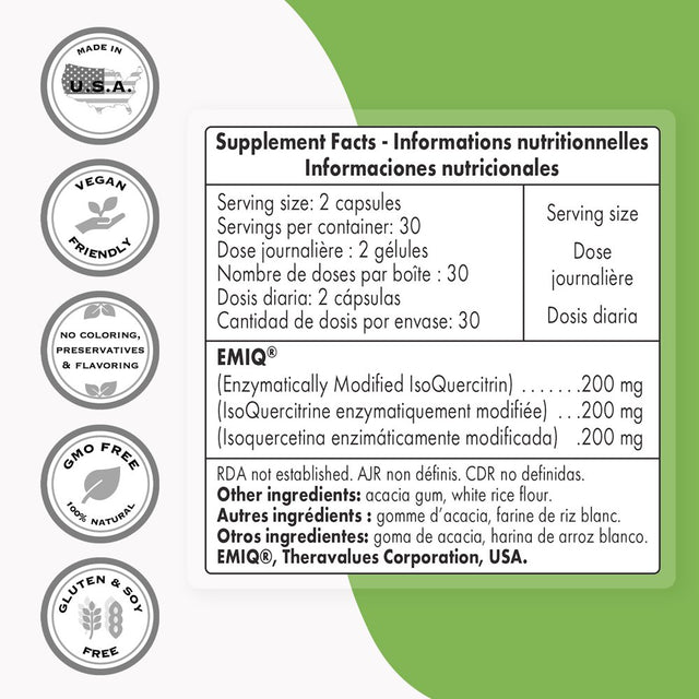 Supersmart - Isoquercitrin 200 Mg per Day - Enhanced Quercetin Supplement - Immune Support | Non-Gmo & Gluten Free - 60 Vegetarian Capsules