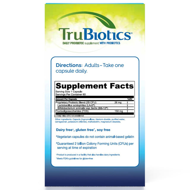 TRUBIOTICS, Daily Probiotic Supplement for Digestive and Immune Health, Men and Women, 60 Count