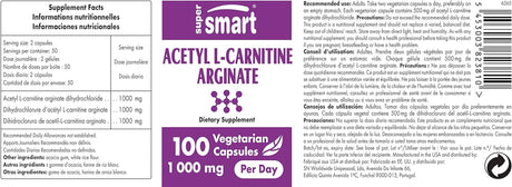 Supersmart - Acetyl L Carnitine Arginate 1000 Mg per Day - Amino Acids - Popular Brain Supplement | Non-Gmo & Gluten Free - 120 Vegetarian Capsules