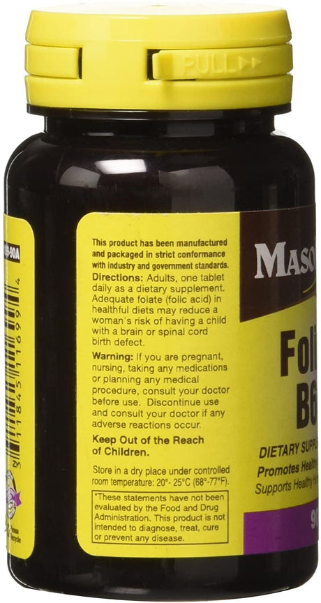 Mason Natural, Heart Formula B6/B12/Folic Acid Tablets, 90-Count Bottles (Pack of 3), Dietary Supplement Supports Cardiovascular Health, Red Blood Cell Formation, Metabolic Function