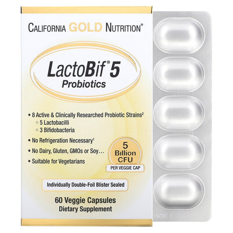 California Gold Nutrition Lactobif 5 Probiotics, 5 Billion CFU, 60 Veggie Capsules