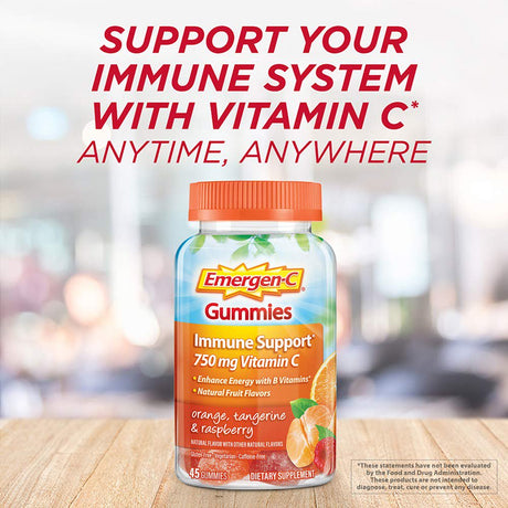 Emergen-C 750Mg Vitamin C Gummies for Adults, Immunity Gummies with B Vitamins, Gluten Free, Orange, Tangerine and Raspberry Flavors - 90 Count