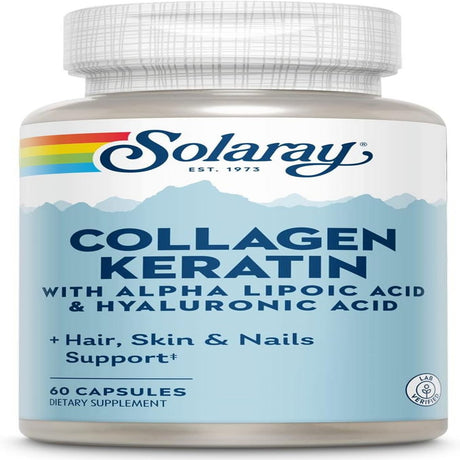 SOLARAY Collagen Keratin with Alpha Lipoic Acid and Hyaluronic Acid - Type I, II and III Collagen Pills - Hair, Skin, Nails, and Joint Health Support - 30 Servings, 60 Capsules