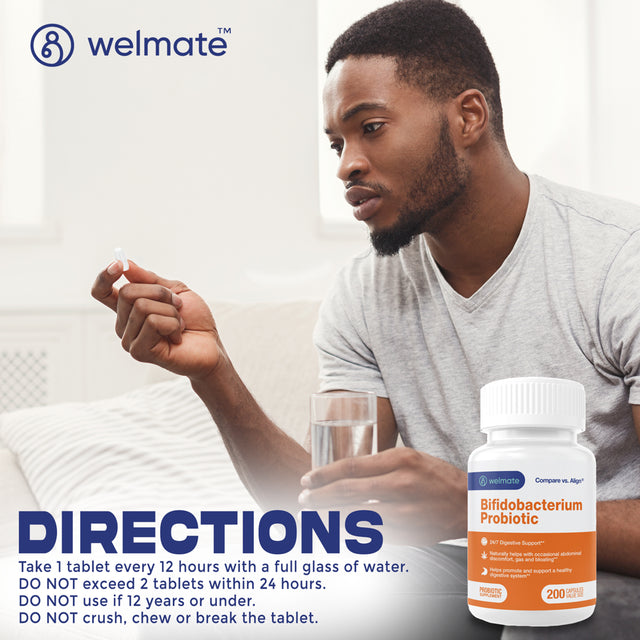 Welmate Bifidobacterium Probiotic Supplement - 24/7 Digestive Support - 200 Count Capsules