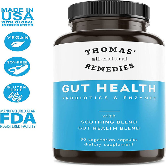 Thomas' All-Natural Remedies Gut Health with Digestive Enzymes, Probiotics, Ginger, Papaya, and Turmeric for Digestion and Bloating Relieve 90