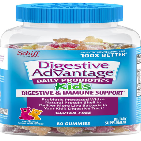 Digestive Advantage Kids Daily Probiotic Gummies, Natural Fruit Flavors - 80 Gummies