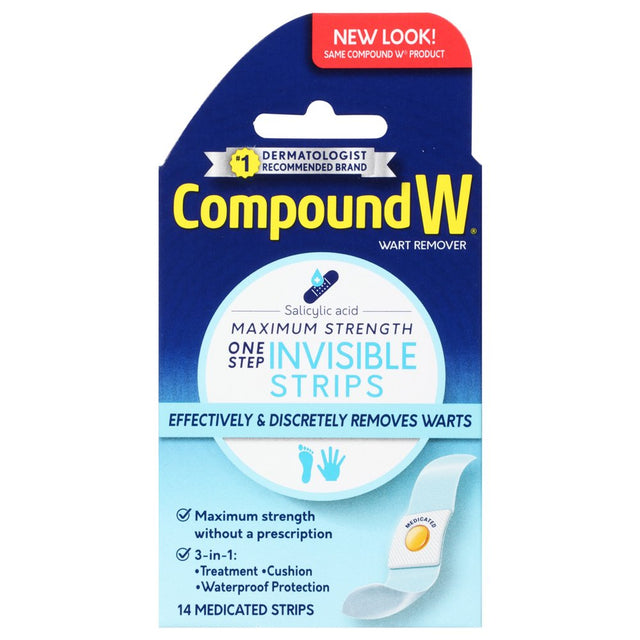 Compound W Maximum Strength One Step Invisible Wart Remover Strips, 14 Count