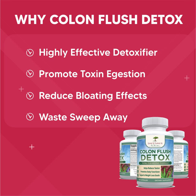 Colon Flush Detox (60 Caps) by Live It Love It, Colon Cleanse Capsules Probiotic Support Weight Loss