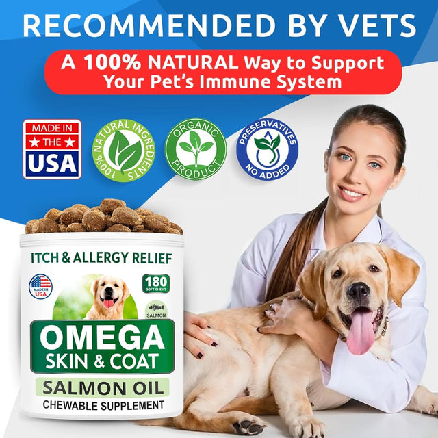 BARK&SPARK Omega 3 for Dogs - 180 Fish Oil Treats for Dog Shedding, Skin Allergy, Itch Relief, Hot Spots Treatment - Joint Health - Skin and Coat Supplement - EPA & DHA Fatty Acids - Salmon Oil