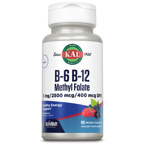 KAL B-6, B-12 Methyl Folate Activmelt | Healthy Heart & Energy Support | Natural Mixed Berry Flavor | Active, Coenzyme Forms | 60 Micro Tablets