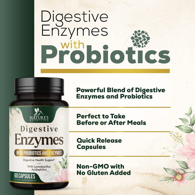 Digestive Enzymes with Probiotics and Bromelain - Extra Strength Digestive Enzyme Health Supplement for Women and Men - Supports Digestion, Gas, Bloating, and Gut Health, Non-Gmo - 60 Capsules