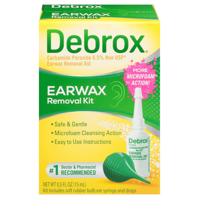 Debrox Ear Wax Removal Kit, Ear Cleaning Rubber Bulb Syringe and 0.5 Fl Oz Ear Wax Removal Drops