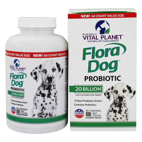 Vital Planet - Flora Dog Probiotic 20 Billion CFU Beef Flavored - 60 Chewable Tablets