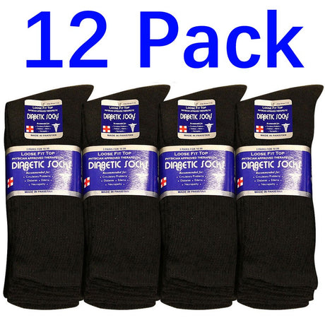 Falari Diabetic Crew Socks Physicians Approved Socks for Men Women Legs Blood Circulatory Problems Diabetes Edema Neuropathy 10-13 Black 12-Pack