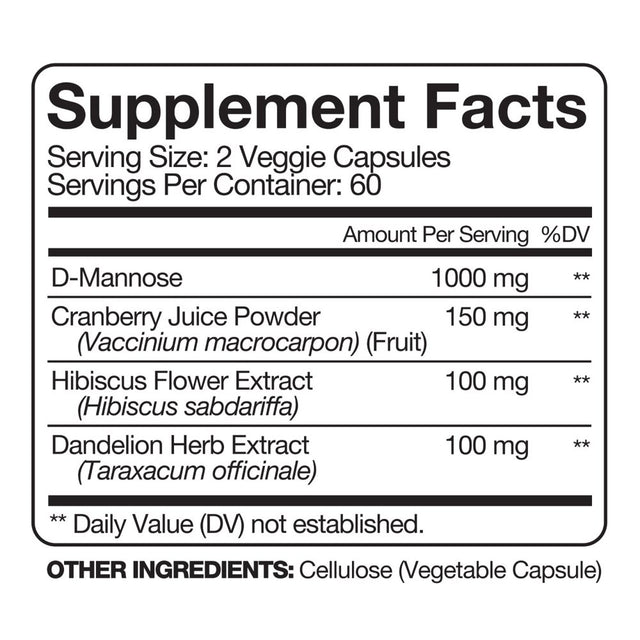 Nutripeeps D-Mannose with Cranberry Extract, Urinary Tract Detox & Liver Support Supplement, 120 Vegan Capsules