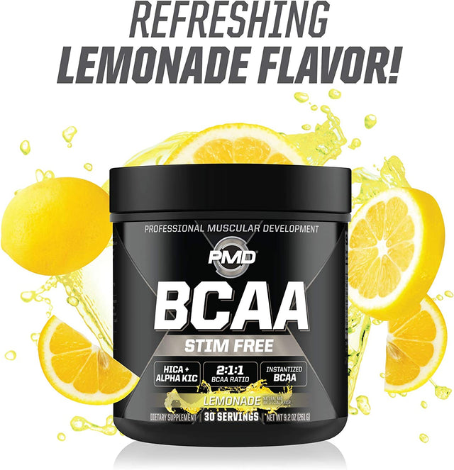 PMD Sports BCAA Stim-Free Amino Acids - Better Workout Performance, Enhanced Recovery, Daily Energy, Muscle Builder, and Muscle Sparing - BCAA Powder Drink Mix - Lemonade (30 Servings)