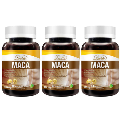 Lovita Maca Root Extract 1500Mg, Energy, Performance & Mood Supplement for Men & Women, Supports Reproductive Health, 60 Vegetarian Capsules (Pack of 3)