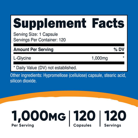 Nutricost L-Glycine 1000Mg, 120 Capsules, Vegetarian, Non-Gmo and Gluten Free Supplement