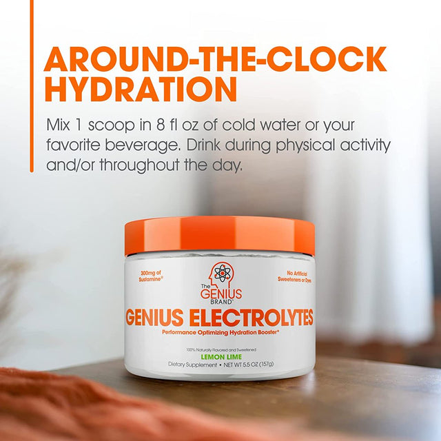 Natural Hydration Booster Endurance Supplement - Performance Enhancing Drink Mix, Lemon Lime, Genius Electrolytes by the Grenius Brand