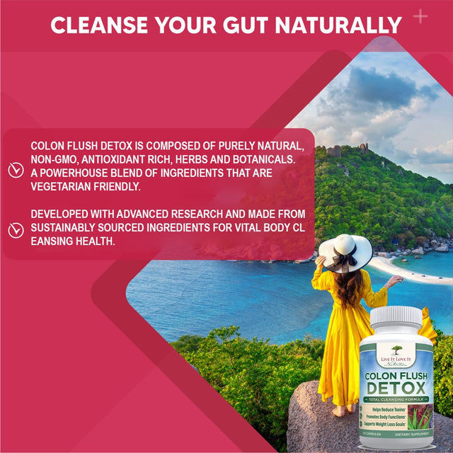 Colon Flush Detox (60 Caps) by Live It Love It, Colon Cleanse Capsules Probiotic Support Weight Loss