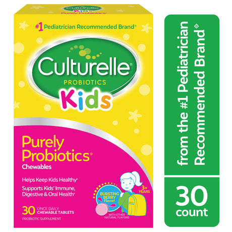 Culturelle Kids Chewable Daily Probiotic for Digestive Health for Kids 3+, Natural Berry, 30 Count