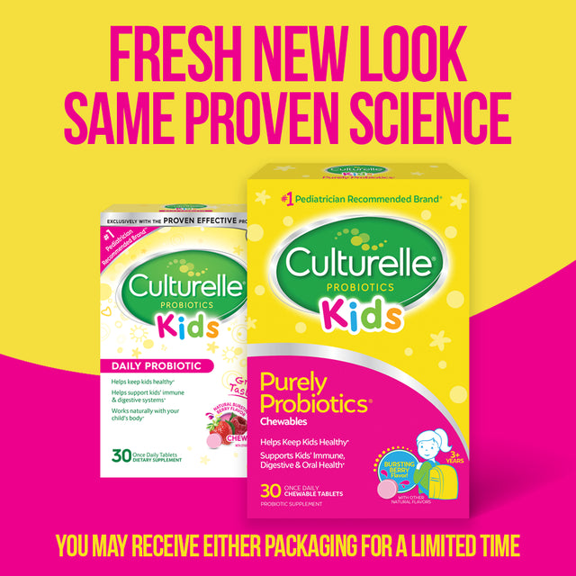 Culturelle Kids Chewable Daily Probiotic for Digestive Health for Kids 3+, Natural Berry, 30 Count