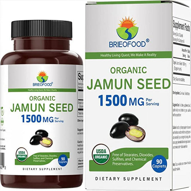 Brieofood Organic Jamun Seed 1500Mg, 45 Servings, Vegetarian, Gluten Free, 90 Vegetarian Tablets