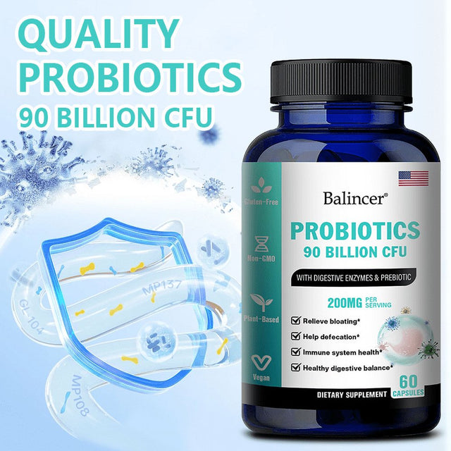 Balincer Probiotic Capsules for Men and Women - Contains Natural Lactase and Prebiotic Fiber for Digestive Health - Supports Gut Health, Bloating Relief and Immune Health