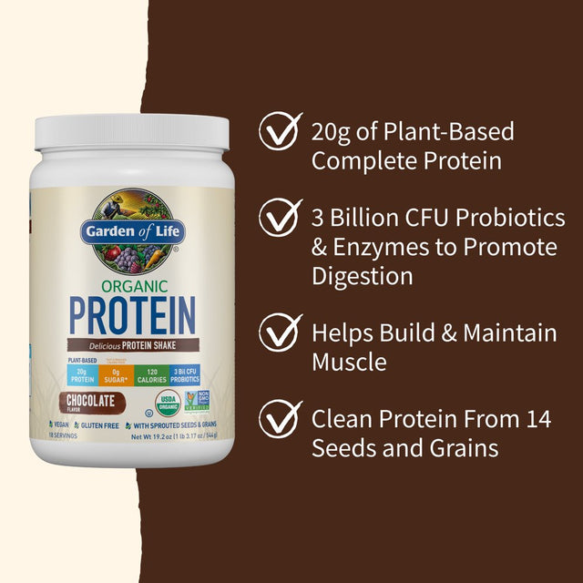 Garden of Life Organic Protein Powder, Chocolate, 20G, 19.02Oz