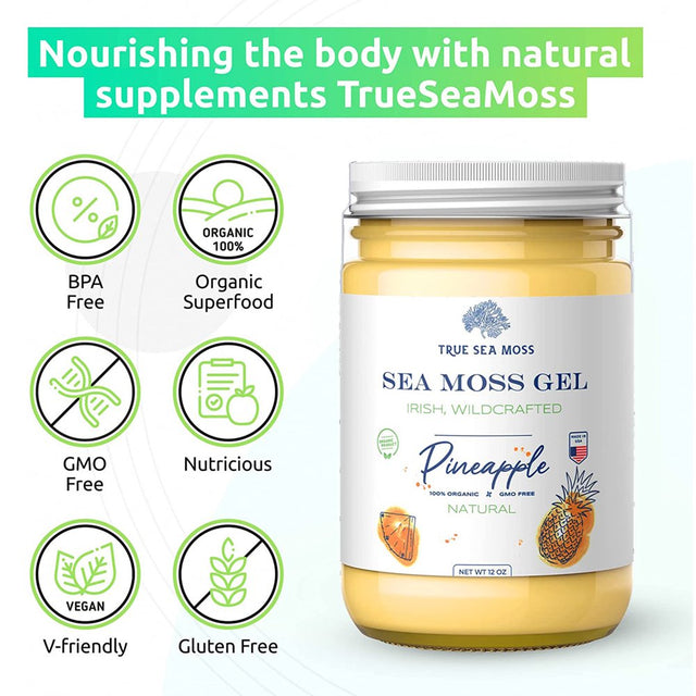 Trueseamoss Wildcrafted Irish Sea Moss Gel – Nutritious Raw Seamoss Rich in Minerals, Proteins & Vitamins – Antioxidant Health Supplement, Vegan-Friendly Made in USA (Pineapple, 5)