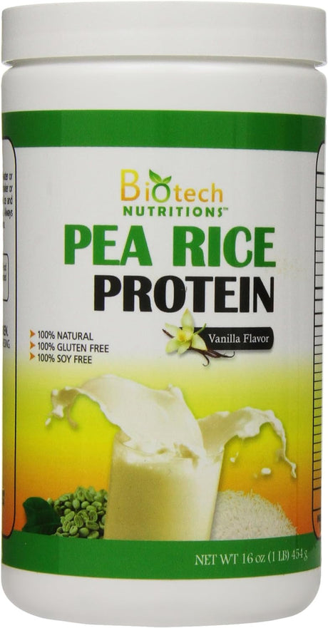 Biotech Nutritions Pure Non-Gmo Pea Rice Protein, Vanilla, 16 Ounce