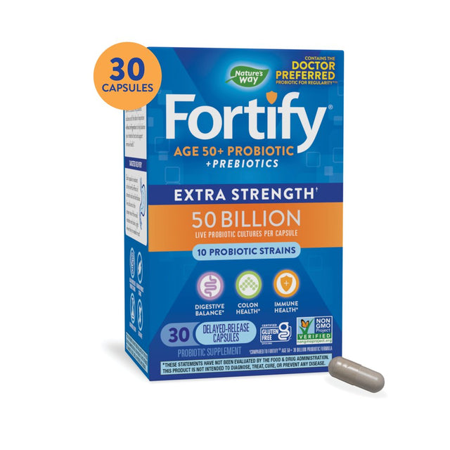 Fortify Age 50+ Extra Strength Probiotic Capsules, 50 Billion Live Cultures, Digestive Health*, 30Ct