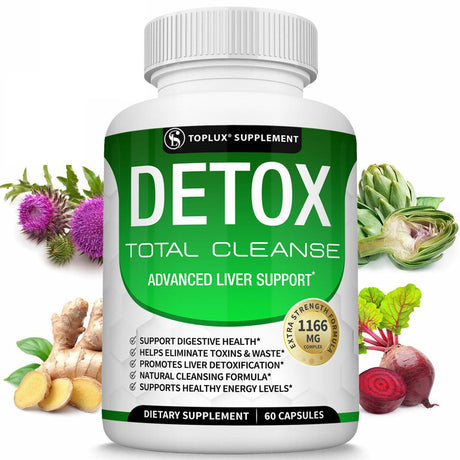 Liver Cleanse Detox Colon & Repair Formula +22 Herbs Support 5 Days Fast-Acting - 60 Capsules