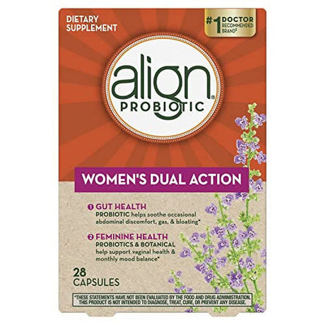 Align Probiotic, Women'S Dual Action, Supports Vaginal Health and Mood Balance, Feminine Health Probiotic with Chaste Tree, Soothe Occasional Abdominal Discomfort, Gas, Bloating, 28 Capsules