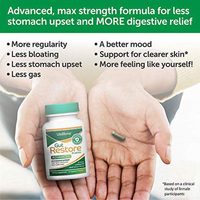 Dr. Drew Sinatra’S Lifebiome Gut Restore Advanced, Maximum Strength Microbiome Probiotic with Fermented Botanicals, 11 Multi Strains, 30 Once-Daily Capsules, Vegetarian, Soy-, Dairy-, and Gluten Free