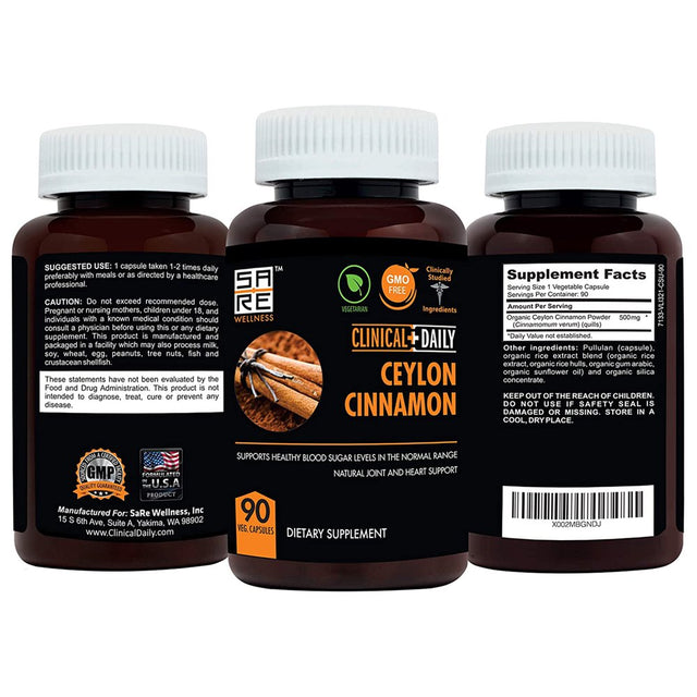 Clinical Daily Ceylon Cinnamon Bark Supplement 500Mg Blood Sugar Support 90 Capsules