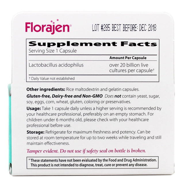 Florajen - Florajen Acidophilus High Potency Probiotics - 60 Capsules