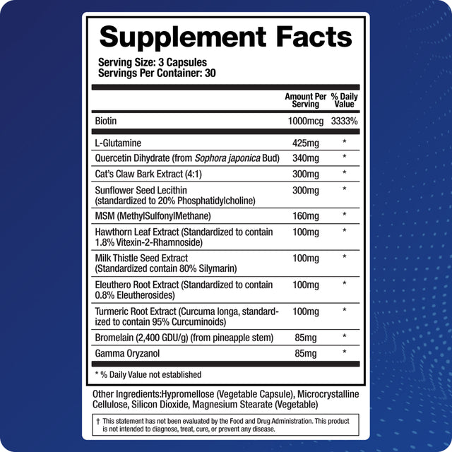 Biomatrix Leaky Gut, IBS Supplement W/ L-Glutamine, Turmeric Root - Support Mucosa | 90 Caps