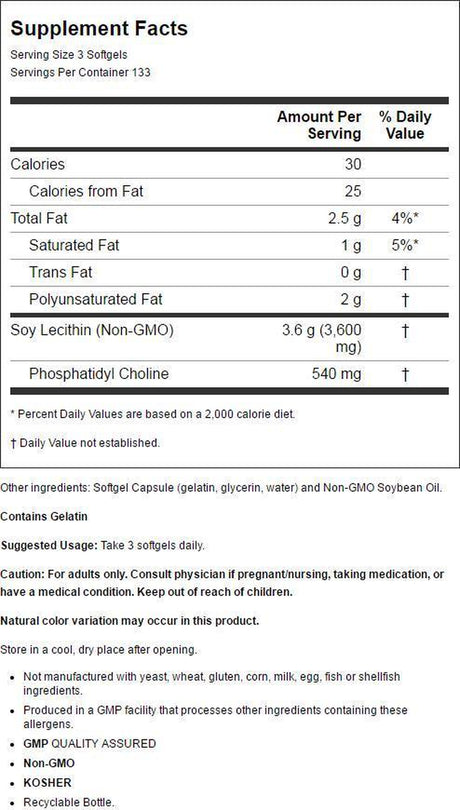 NOW Supplements, Lecithin 1200 Mg with Naturally Occurring Phosphatidyl Choline, 400 Softgels