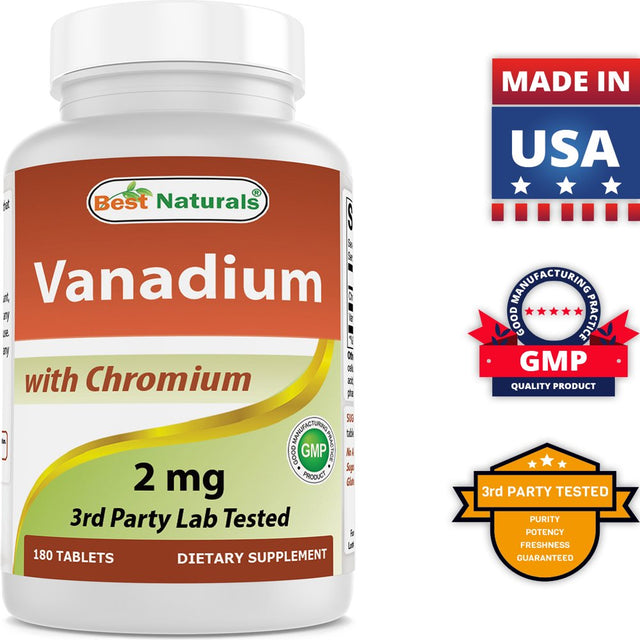 Best Naturals Vanadium 2 Mg 180 Tablets with Chromium Polynicotinate 200 Mcg | Helps Maintain Healthy Blood Sugar Levels