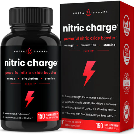 Nutrachamps Nitric Oxide Supplement | L-Arginine, L Citrulline Malate, AAKG, Pine Bark, Grape Seed Extract | Extra Strength Nitric Oxide Booster | Nitric Oxide Pills for Men & Women | 150 Capsules