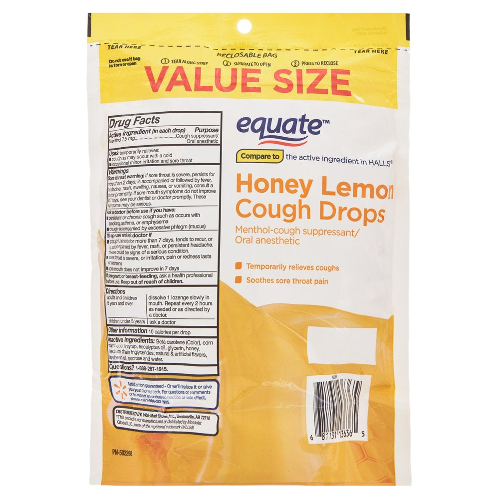 Equate Value Size Honey Lemon Cough Drops With Menthol, 160 Count ...