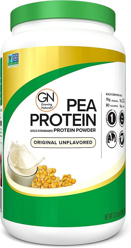 Growing Naturals | Original Raw Pea Powder 15G Plant Protein | 2.8G BCAA, Low-Carb, Low-Sugar, Non-Gmo, Vegan, Gluten-Free, Keto & Food Allergy Friendly | Original Unflavored (32.2 Ounce (Pack of 1))