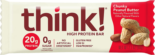 Think! Protein Bars, High Protein Snacks, Gluten Free, Kosher Friendly, Chunky Peanut Butter, Nutrition Bars, 2.1 Oz per Bar, 10 Count (Packaging May Vary)