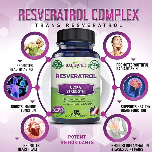 Balincer 100% Natural Resveratrol - 1000Mg per Serving Max Strength (60/120 Capsules) Antioxidant Supplement, Trans-Resveratrol Pills for Heart Health & Pure, Trans Resveratrol & Polyphenols