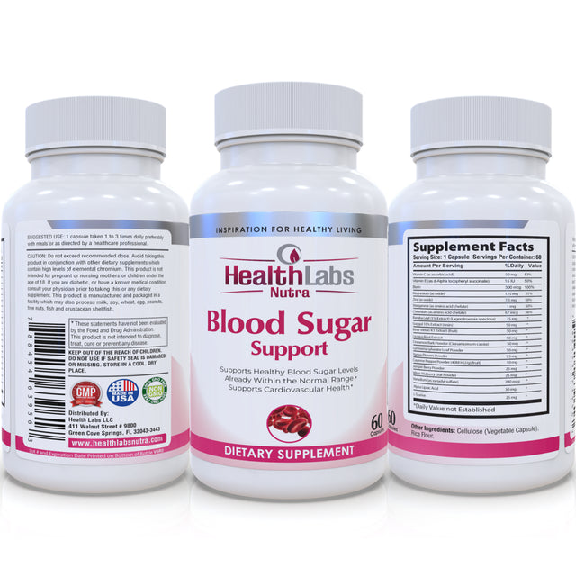 Health Labs Nutra Blood Sugar Ultra - Supports Healthy Blood Sugar Levels, Cardiovascular Health, Strengthens Immune System - Pack of 3