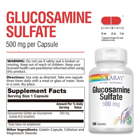 Solaray Glucosamine Sulfate 500 Mg | Healthy Joint Flexibility & Resiliency Support (60 Serv, 120 CT)